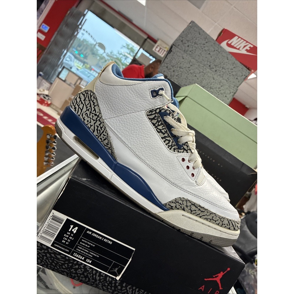 Nike 2011 Air Jordan 3 Retro Size 14 True Blue Cement 136064-104 Pre Owned